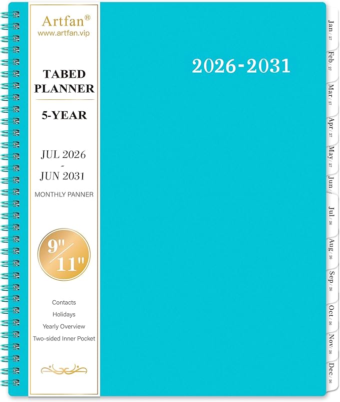 2026-2031 Monthly Planner/Monthly Calendar - 5 Year Monthly Planner, Jul.2026 - Jun.2031, 9" x 11", Double-Side Pocket + Polypropylene Cover - Green