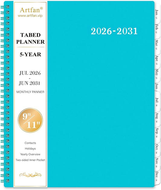 2026-2031 Monthly Planner/Monthly Calendar - 5 Year Monthly Planner, Jul.2026 - Jun.2031, 9" x 11", Double-Side Pocket + Polypropylene Cover - Green
