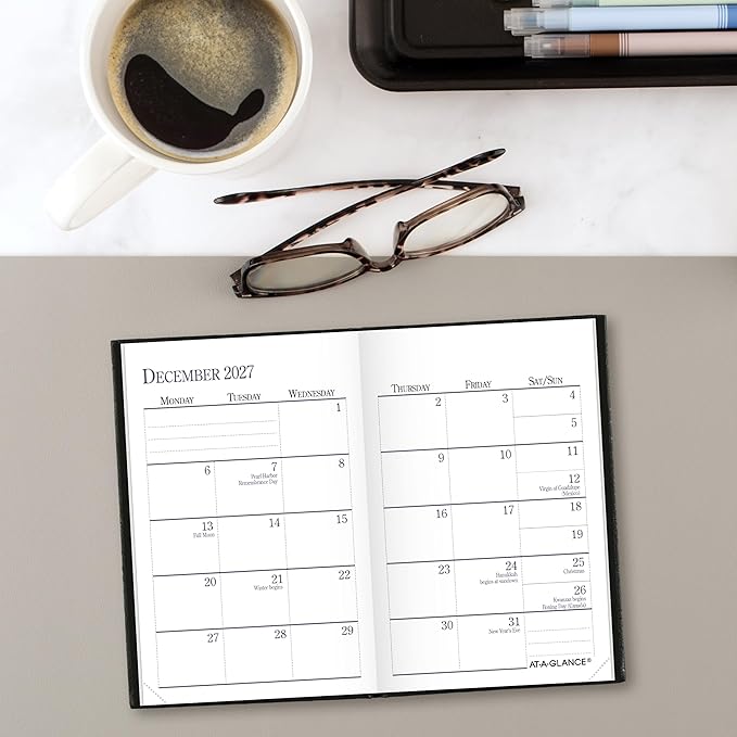 AT-A-GLANCE 2027 Planner, Weekly & Monthly, 2.75" x 4.25", Pocket Size Fine Diary, Faux Leather Hardcover, Black (72010527)