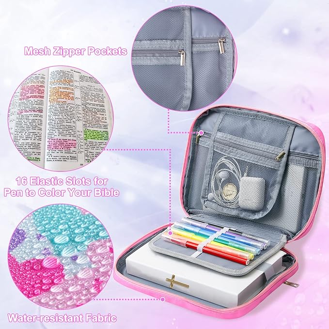 ICOSY Bible Cover Case for Women Girls Kids Bible Bag Case with Handle Kids Girls Bible Study Accessories Supplies