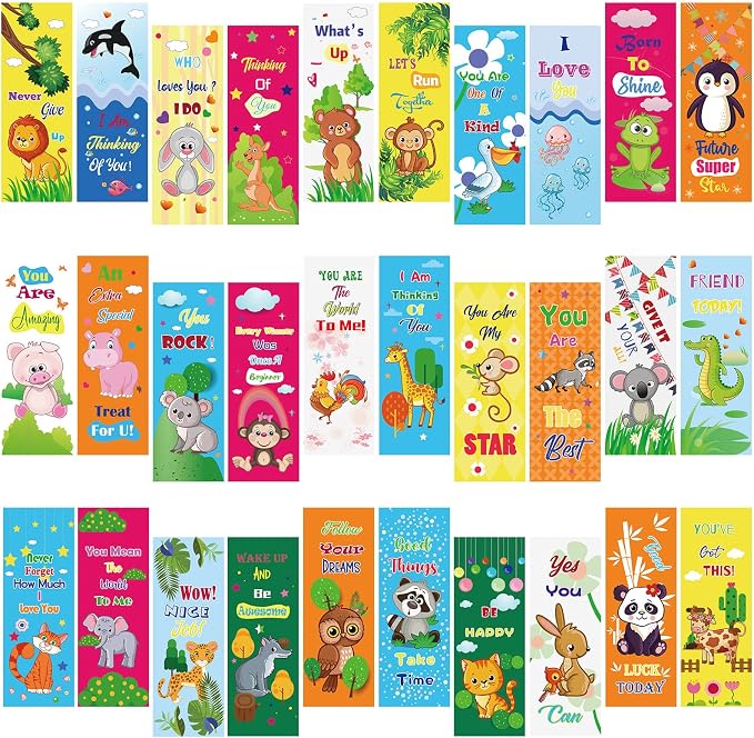 Chinco 120 Pieces Bookmarks for Kids Set Gifts Inspirational Motivational Paper Bookmarks Pack for Book Lovers Adults Teacher Women Funny Reading Gifts(Cartoon Animal)