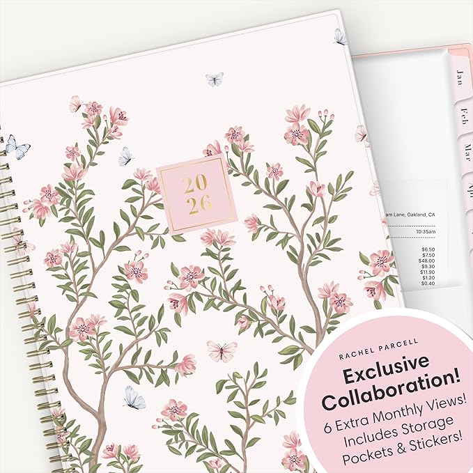 Blue Sky Rachel Parcell 2026 Weekly and Monthly Planner Calendar, January 2026 - December 2026, 8.5" x 11", Clear Pocket Cover, Durable Twin Wire Binding, Laminated Tabs, Pocket, Stickers, Cherie