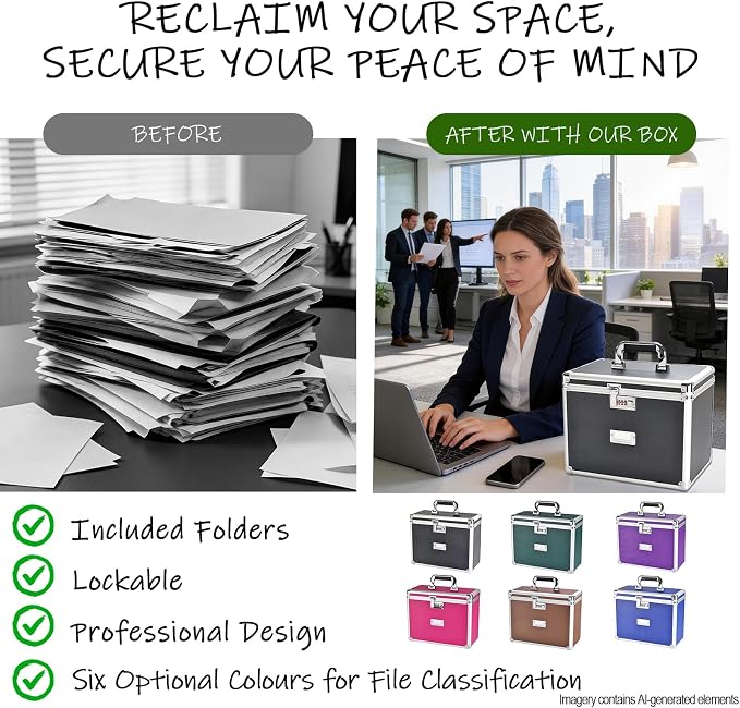 File Storage Cabinet for Letter Size Hanging File Folders, Suspension File Holder, Document Organizer Filing Lockbox in Office and Home with Combination Lock and 10-pack Hanging Files (Black, Letter)