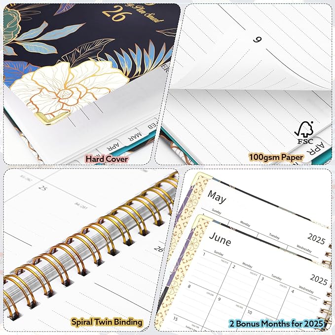 2025-2026 Academic Planner, A5 (6.5" x 8.5") Weekly and Monthly Planner, July 2025 - June 2026, Calendar Planner with Tabs, Inner Pocket for Home School Office Supplies, Blue Flower