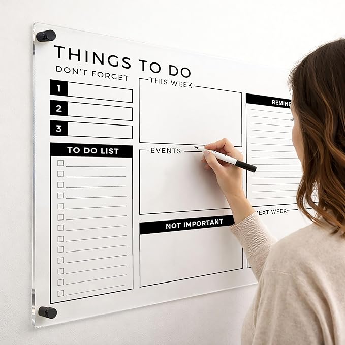 Large Dry Erase Calendar Board - Reusable To Do List & Reminder Wall Calendar, Schedule Organizer, Acrylic Wall Planner, Housewarming Gift (Black Standoff, 40"x28")