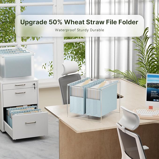 XINGIA 4'' Expandable Hanging File Folders Letter Size, 6 Pack Wheat Straw Heavy Duty Hanging Files with Tabs,Extra Capacity File Cabinet Organizer for Office,Wide Hang File Folders for File Frame,Box