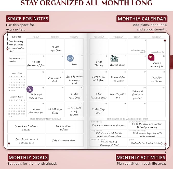 Legend Planner Jan 2026 – Jan 2027 Dated Weekly & Monthly Planner to Hit Your Goals, Increase Productivity & Live Happier. Organizer Notebook & Productivity Journal. A5 Hardcover (Wine Red)