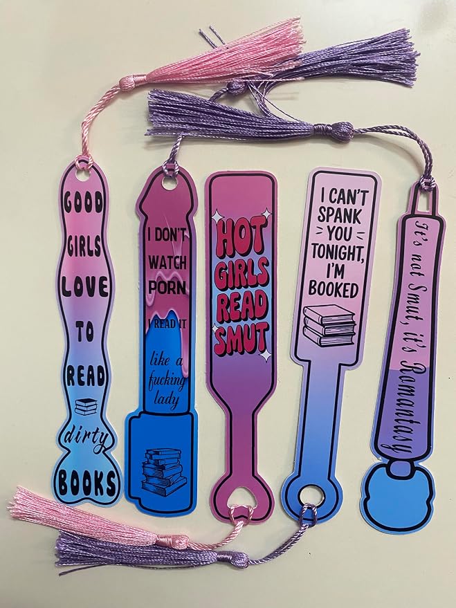 5Pcs Smutty Book Lovers Gifts, Reading Bookmarks with Tassels, Inspirational Reader Gifts for Women Men, Cute Literary Page Markers for Books, Journals, Teachers (5Pcs Smutty Book)