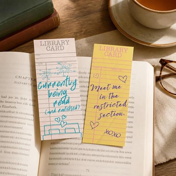 Vintage Bookmarks Bulk Gifts - 100 Pcs Funny Library Card Bookmark for Women Girls Book Lovers Students Birthday Graduation Gift Retro Romance Page Clips School Office Reading Accessories