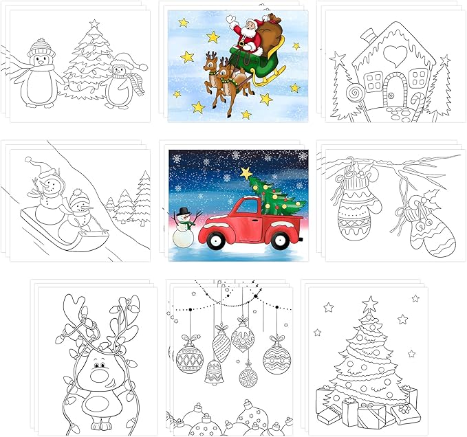 COCHIE 36PCS 8x10 Inches Christmas Coloring Pages for Kids, Bulk Color Your Own Xmas Paper Crafts Party Favors, Small Coloring Sheets Christmas Day Gifts