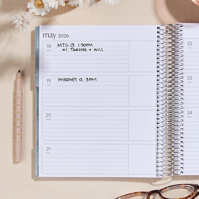 7x9 Coiled Life Planner (January 2026 - December 2026) - Bouquet Wallpaper (blue) classic cover, horizontal layout, Minimal theme, platinum coil