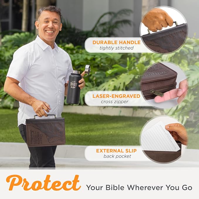 Christian Art Gifts Men's Classic Bible Cover Trust in The Lord Proverbs 3:5, Brown Faux Leather, Medium