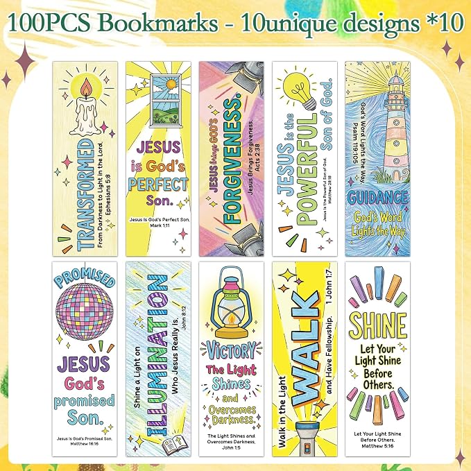 Wxiben Bible Verse Bookmarks Gifts - 100 Pcs Religious Inspirational Bookmarks Colorful Christian Jesus Book Marks Page Marker Clip for Church Sunday School Office Home Bookish Reading Accessories