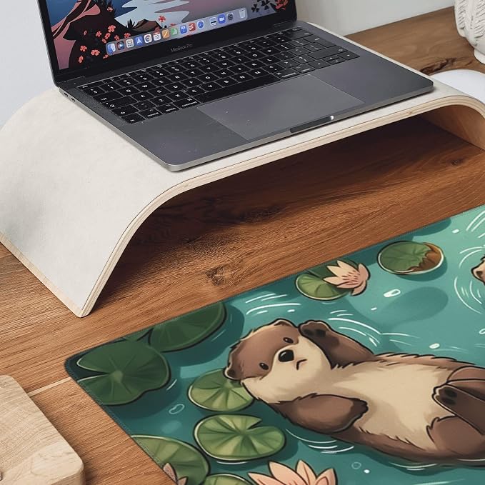 35.4" x 15.7" Cute Otter Extended Mouse Pad, Kawaii Desk Mat with Non-Slip Base, Water Resistant for Gaming & Office