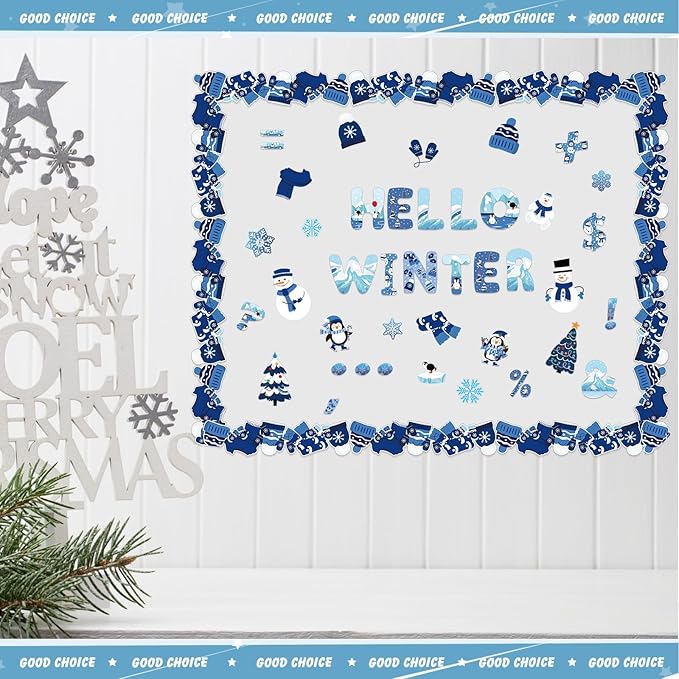 Kosiz Winter Bulletin Board Decoration Set 118 ft Scalloped Bulletin Board Borders Snowflake Classroom Poster Border Trim with 257 Pcs Letter Number Symbol Cutout for School Winter Decor