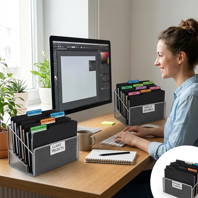 VZCPYTPM 150 Pack Black File Folders,Letter Size (8.5x11 in),1/3-Cut Tabs in Assorted Positions,Cardstock Paper Folders for Office,School & Home Filing Cabinet Organization,Bulk Document Folders