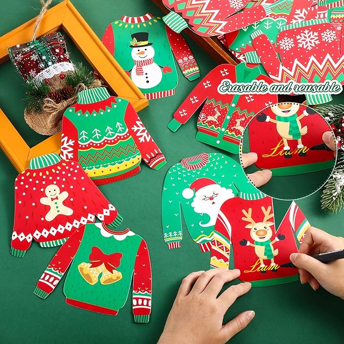 40 Pieces Ugly Sweater Cutouts Christmas Decoration Ugly Sweater Cardboard Cutouts with Glue Point Dots for Bulletin Board Party Holiday Party Decoration, 5.9 x 5.9 Inch