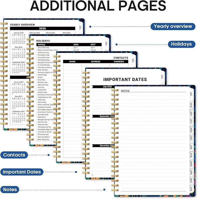 Planner 2026–2027, Weekly & Monthly Academic Organizer for School Year, Jul 2026–Jun 2027, Hardcover Planner with Tabs, Back to School Essential, 6.3" x 8.5", Star Fields