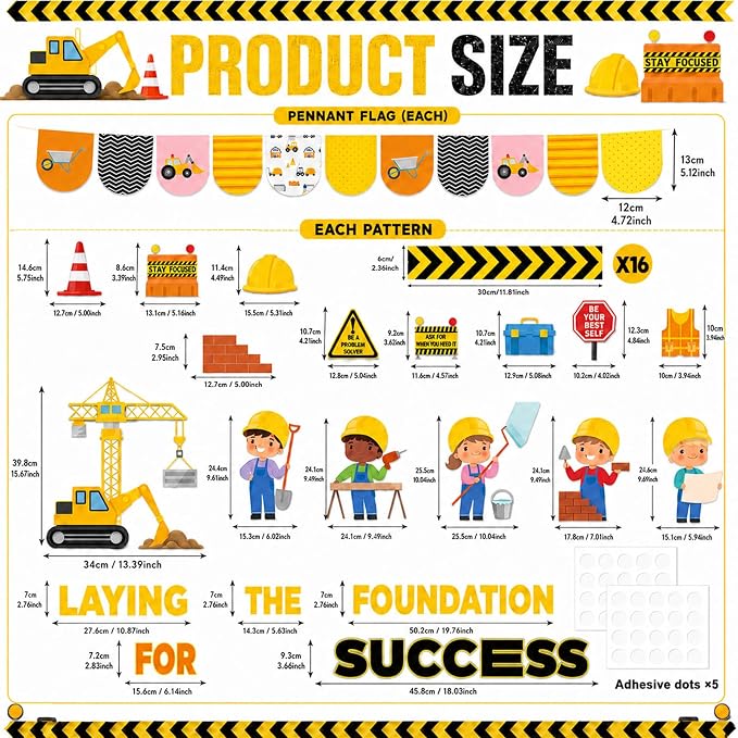 Construction Bulletin Board Set Inspirational Classroom Decoration Laying the Foundation for Success Bulletin Board DIY Name Tag Positive Paper Cutout for Back to School Classroom Home Wall Decor
