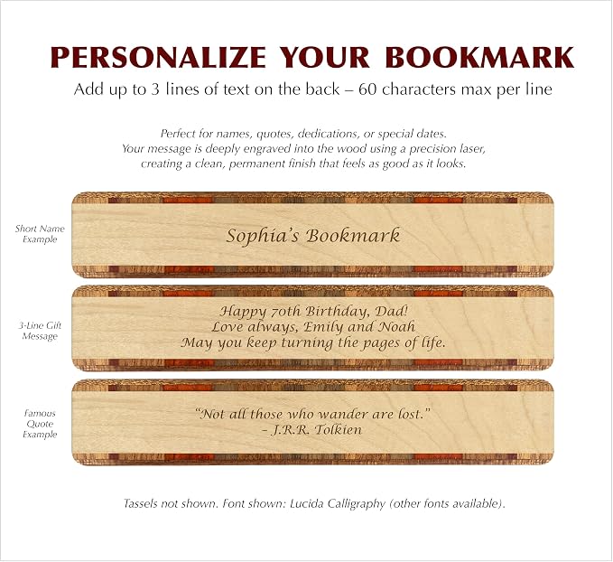 Ornate Personalized Wooden Bookmark | Decorative Filigree Scrollwork Design | Custom Engraved Literary Gift for Readers, Teachers, Librarians & Book Lovers | Handmade in the USA
