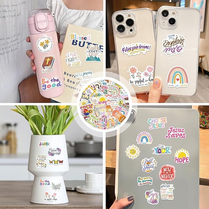 Christian Stickers - 200Pcs Inspirational Stickers, Easter Stickers, Waterproof Planner Sticker for Water Bottle, Laptop, Planner, Journaling, Bible Verse Sticker, Christian Gifts - Colorful
