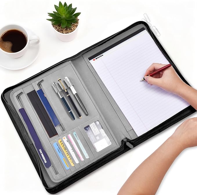 Premium Vegan Leather Padfolio with Zipper – 8.5" x 11" Portfolio Organizer for Legal Pads & Spiral Notebooks – Professional Business Folder for Men and Women (Gray)