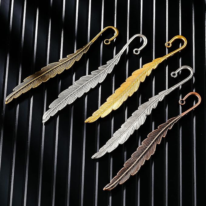 Tatuo 27 Pcs Metal Feather Bookmark Vintage Feather Shape Bookmark Colorful Feathers Metal Book Marker for Readers Book Lovers(Stylish Styles)