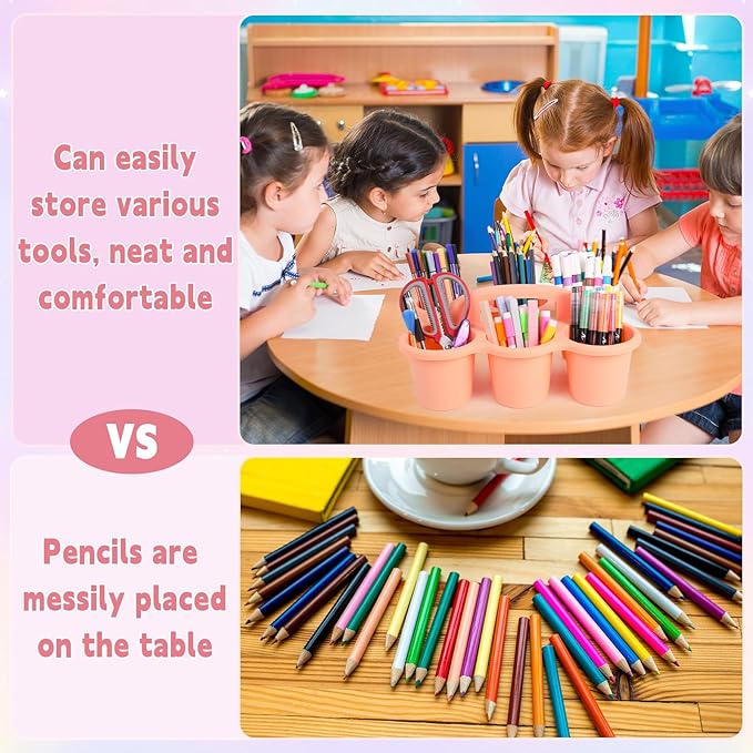 6 Pack Classroom Caddy Organizer with Handle Pastel Plastic Table Caddy Drink Cup Caddies Holder 12x9x3.5 Inches Storage School Supplies 6 Compartments for Table Crayon Pencil Cup Marker Craft