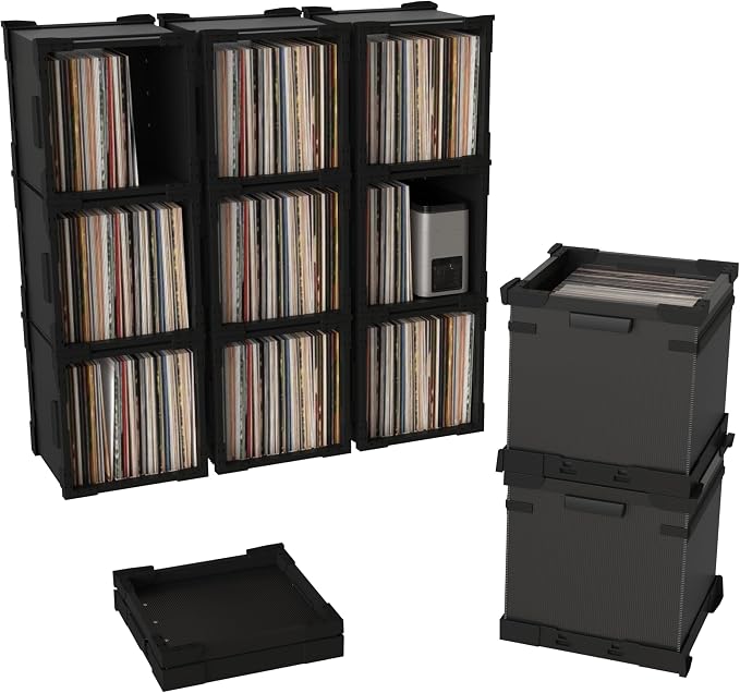 HumminGuru FlexiCube Vinyl Record Storage Box – Stackable Organizer for 12” Records, Holds 70 LPs | Modular Vinyl Shelf & Collapsible Storage Crate. Durable & Portable Space-Saving Design (1 Cube)