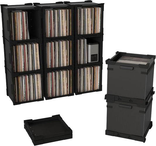 HumminGuru FlexiCube Vinyl Record Storage Box – Stackable Organizer for 12” Records, Holds 70 LPs | Modular Vinyl Shelf & Collapsible Storage Crate. Durable & Portable Space-Saving Design (1 Cube)
