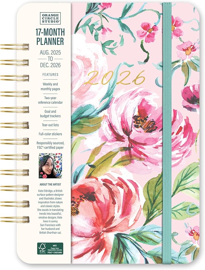 Orange Circle Studio Academic Planner 2026, Bella Flora, Do It All Planners, 17-Month Wire-O Bound Planner for School or Work, Dotted Grid Week-Per-Spread View, To-Do Lists, Budget & Goal Trackers