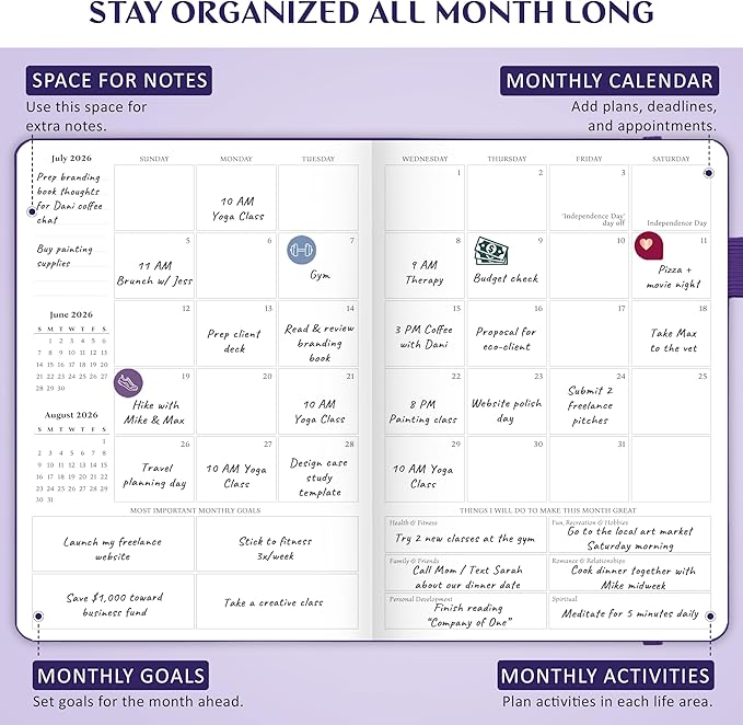 Legend Planner Jan 2026 – Jan 2027 Dated Weekly & Monthly Planner to Hit Your Goals, Increase Productivity & Live Happier. Organizer Notebook & Productivity Journal. A5 Hardcover (Purple)