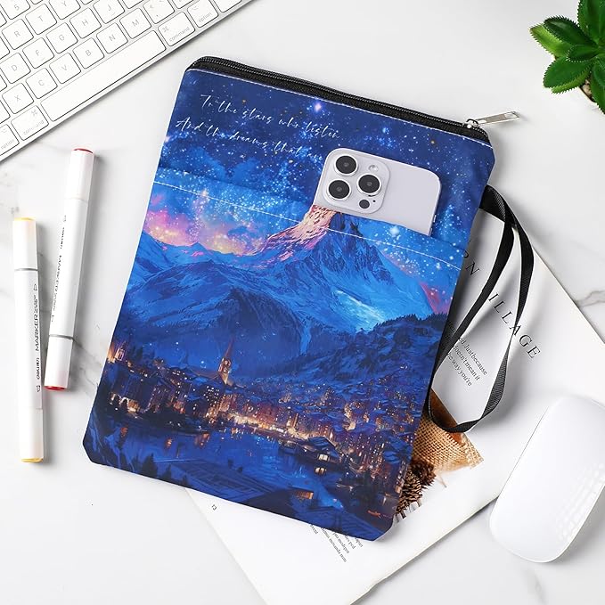 Acotar Gifts Book Sleeve - Watercolor Starry City Books Covers for Paperbacks Portable Navy Bookish Protector Pouch with Pocket for Novel Lover Fans Reader Merch Birthday Christmas Gift