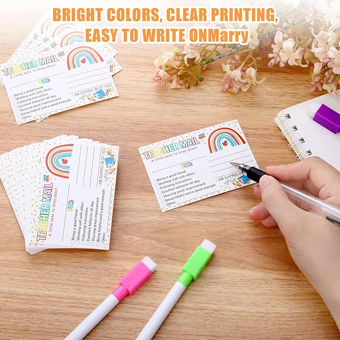 100pcs Teacher Mail Cards Teacher Notes for Students, Classroom Must Haves for Teachers Elementary Boho School Supplies Class Rewards Cards, Class Incentives for Elementary Students Good Behavior