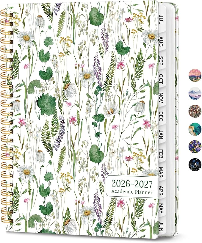 Planner 2026-2027, Monthly and Weekly Academic Planner July 2026 - June 2027, Hardcover Student Teacher Planning Agenda Calendar Book with Tabs, Perfect for Office School Supplies, A4 (8.5" x 11") - Spring Flowers
