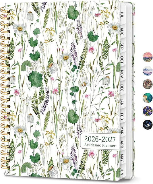 Planner 2026-2027, Monthly and Weekly Academic Planner July 2026 - June 2027, Hardcover Student Teacher Planning Agenda Calendar Book with Tabs, Perfect for Office School Supplies, A4 (8.5" x 11") - Spring Flowers