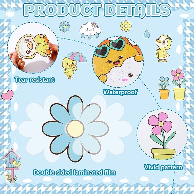 Spring is Back Bulletin Board Set Quack Duck Classroom Decoration Spring Bulletin Board Ducks Rainbow Cloud Photo Craft Cutouts for School Classroom Back to School Door Chalkboard Wall Decor