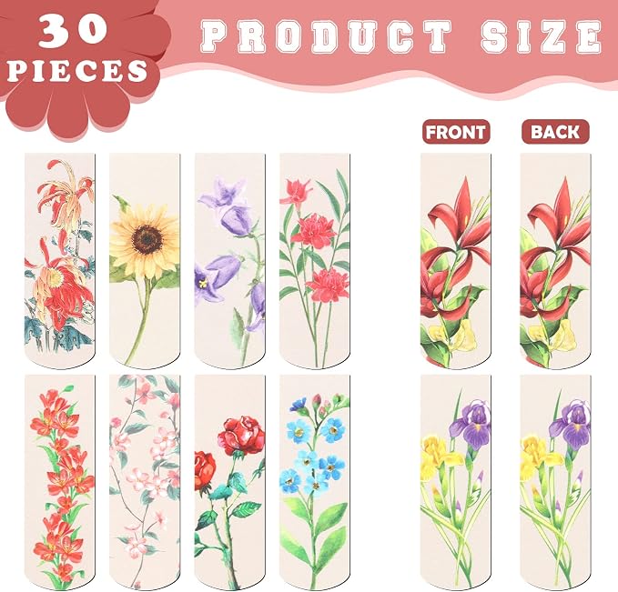 Gersoniel 30 Pcs Magnetic Bookmarks Clips Flowers Magnet Page Markers for Book Lovers Women Reading Office, Floral Style, 2.3 x 0.8 Inches