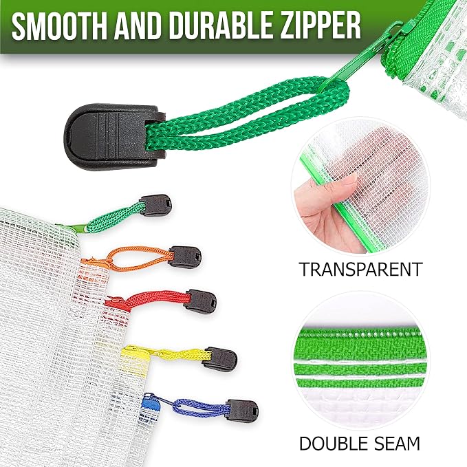 10 Pack Mesh Zipper Pouch Bags 10x14 inch - Plastic Zipper Pouches for Organizing - Document Bags With Zippers - Letter Size Zippered Pouch - Document Pouches With Zippers