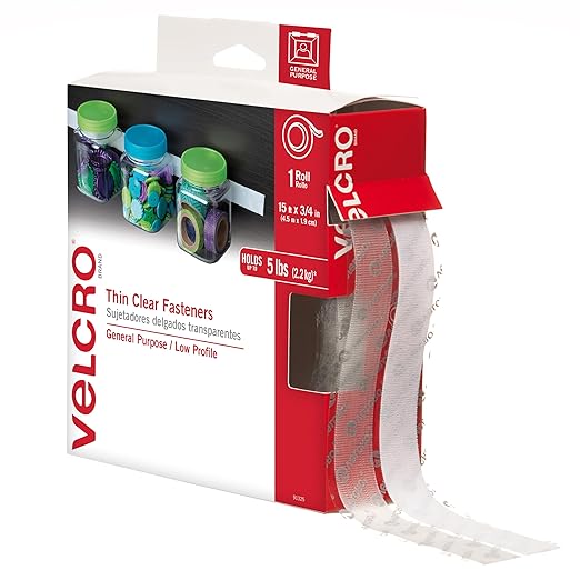 VELCRO Brand Thin Clear Tape | 15 Ft x ¾” | Cut Strips to Length | Home Office & Heavy Duty Tape | 16 Foot Roll | Strong Sticky Back Adhesive Holds up to 10 lbs