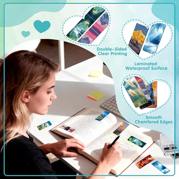 144Pack Magnetic Bookmarks Bulk Book Marks for Reading Women Men Adults Book Lovers Gifts, Cute Bookmarks Magnet Bookmark Clips Magnetic Page Markers Pretty Funny BookMarker (Scenery)