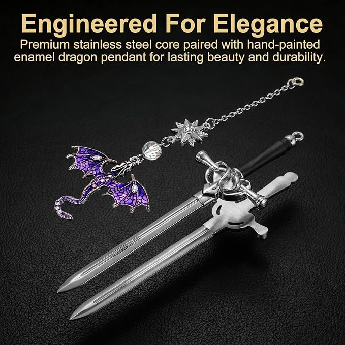 Fourth Wing Dragon Bookmarks,Fantasy Sword Bookmark,Metal Book Markers with Dragon Pendant, Cool Gifts for Men Boys Readers, Perfect Birthday Graduation Presents for Book Lovers (Green&Purple)