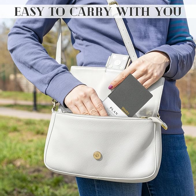 Fuyoooo 1 Pcs Weeks Planner Gift for Christmas, A6 / 3.9x7.4 inch Portable Planner Undated Pocket Size Calendar Year Month Week Mini Slim Notebook Journal Schedule for Traveler Office (Gray)