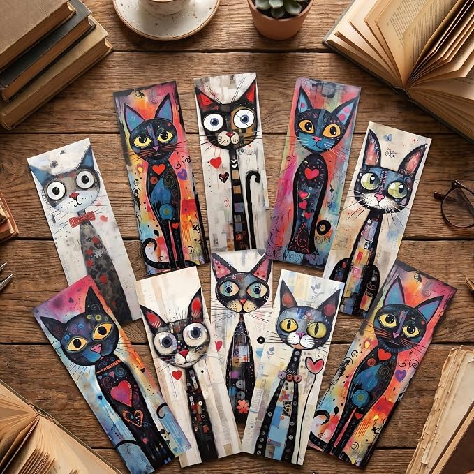 Funny Cat Bookmarks Gifts - 100 Pcs Black Cats Bookmark Paper Cartoon Pet Book Marks Page Marker Clip Favors for Women Men Office Students Bookish Teacher Book Lovers Reading Party Favor
