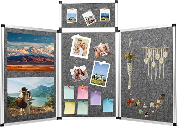 jxgzyy 3+1 Panel Trade Show Presentation Board Trifold Poster Board with Storage Bag Grey Single Sided Tabletop Display Board Folding Panel Display for School Project Vendor Events Science Fair