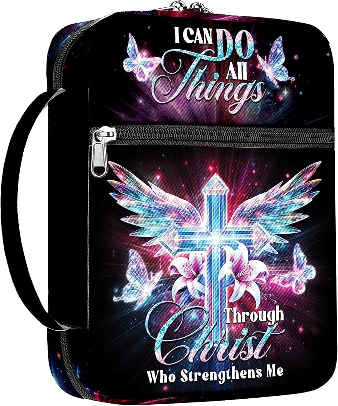Bible Cover with Handles, Zippered Bible Carrying Case for Women and Girls, Bible Bag Portable, Covers for Bible, Gifts for Christmas Christian