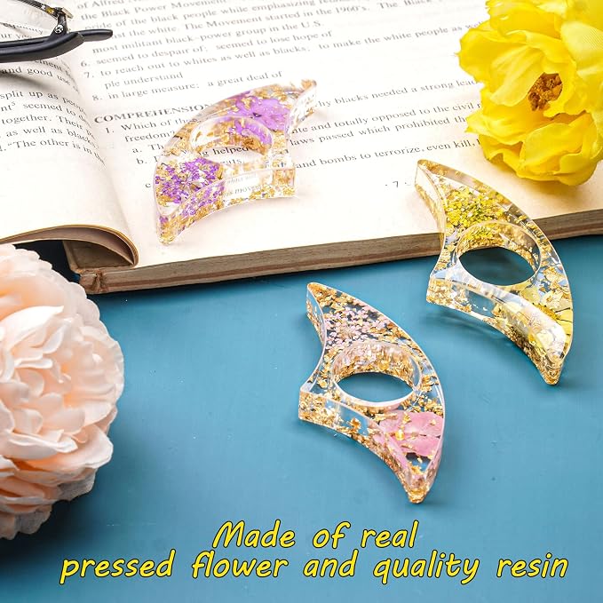 3 Pieces Book Page Holder-Dried Flower Resin Thumb Book Holder-Handmade Resin Holders Light Weight Book Opener Bookmarks Book Reading Accessories for Teachers Book Lovers (Sector Style)