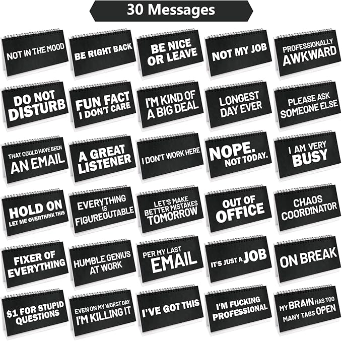 Fancy Land Funny Desk Signs Sarcastic 30 Flip Over Messages Desktop Supplies for Holiday Teachers Nurses Office Staff Coworker Colleague Humorous Gag Exchange Favor Chalkboard Style (Pack of 2)