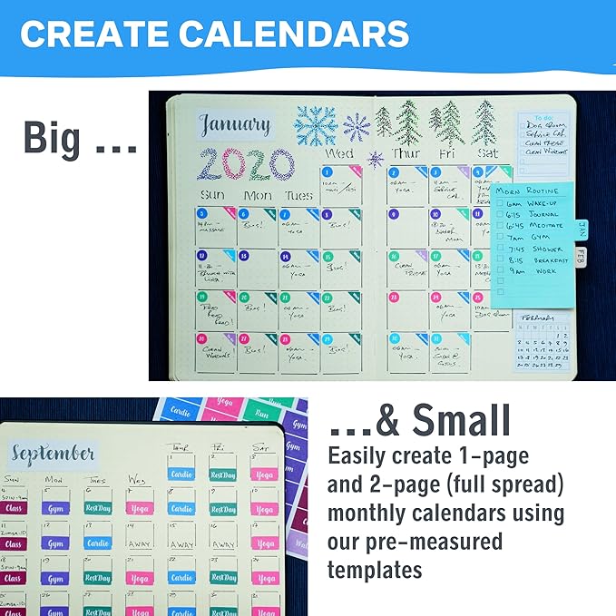 Ultimate Productivity Journal Stencil Set - Custom-Designed Supplies for Bullet Dotted Journal Planners, DIY Templates to Create Calendars, Lists, Letters, Numbers, Habit Trackers by Sunny Streak