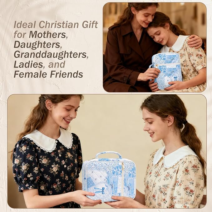 XKDOUS Bible Cover for Women Church Book Holder Quilted Carrying Case with Handle, Tabs, Study Supplies Portable Bible Bag Journaling Kit Christian Gifts for Mom Lady